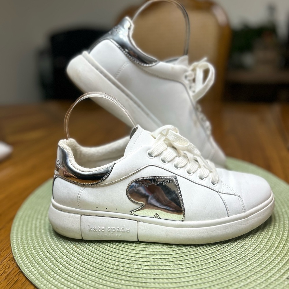 Kate Spade White Sneakers with Metallic Heart - Picture 7 of 10